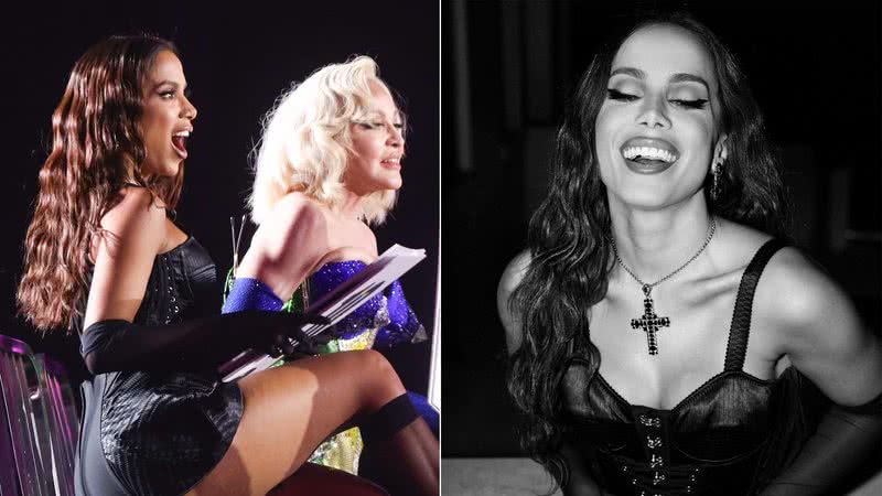 Anitta usou acessório de luxo no show de Madonna - Foto: Lucas Ramos / Brazil News; Reprodução / Instagram